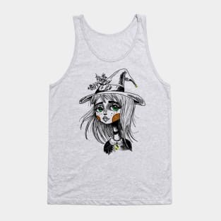 Cute Little Witch Illustration Tank Top